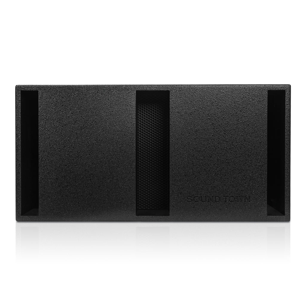 Sound Town CARME-212S CARME Series Dual 12" 1600W Passive PA DJ Subwoofer with Folded Horn Design, Black, for Lounge, Club, Bar, Theater, Restaurant, Church - Front Panel