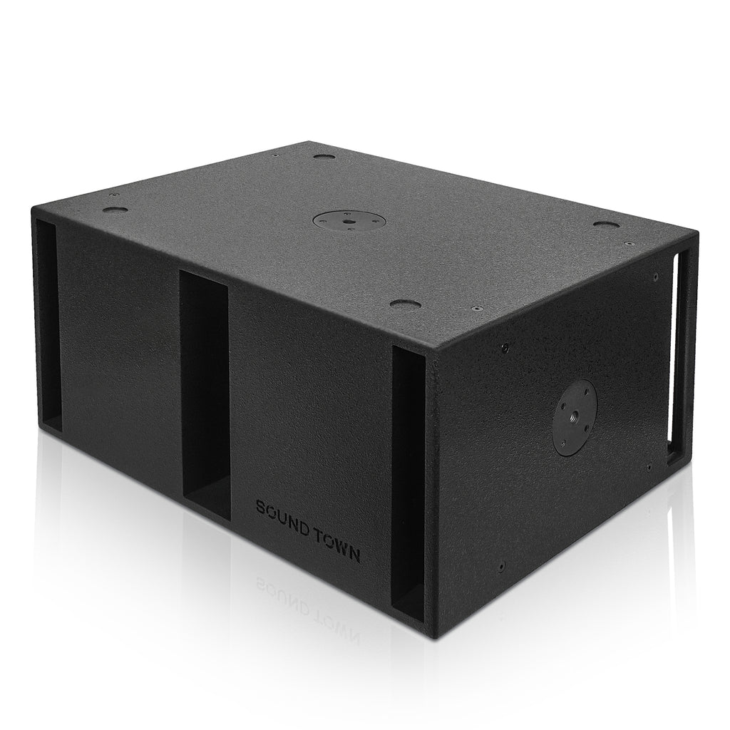 Sound Town CARME-212S CARME Series Dual 12" 1600W Passive PA DJ Subwoofer with Folded Horn Design, Black, for Lounge, Club, Bar, Theater, Restaurant, Church, Events, 4 Ohm, Left Panel with M20 Mounting Sockets