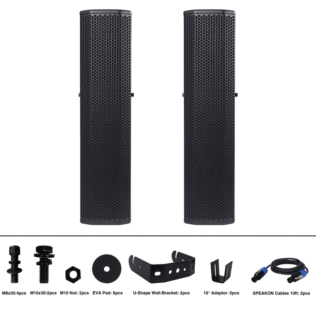 Sound Town CARPO-V5B12 Passive Wall-Mount Column Mini Line Array Speakers with 4 x 5 inch Woofers, Black for Live Event, Church, Conference, Lounge, Installation - Package Contents & Accessories