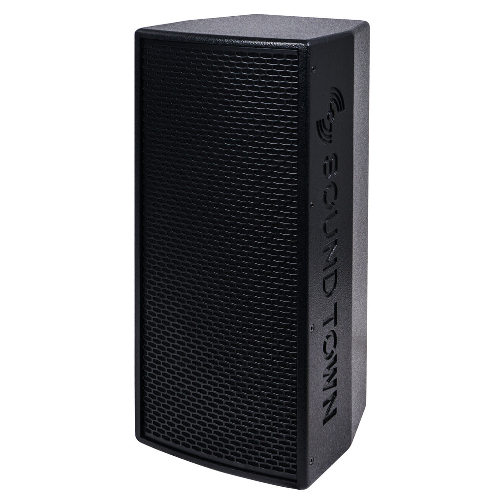Sound Town KALE-208BPW-PAIR KALE Series 2-Pack Dual 8” 600W Powered DJ PA Speaker w/ Bluetooth, Titanium Compression Driver, 3-Channel Mixer, Black - Left View