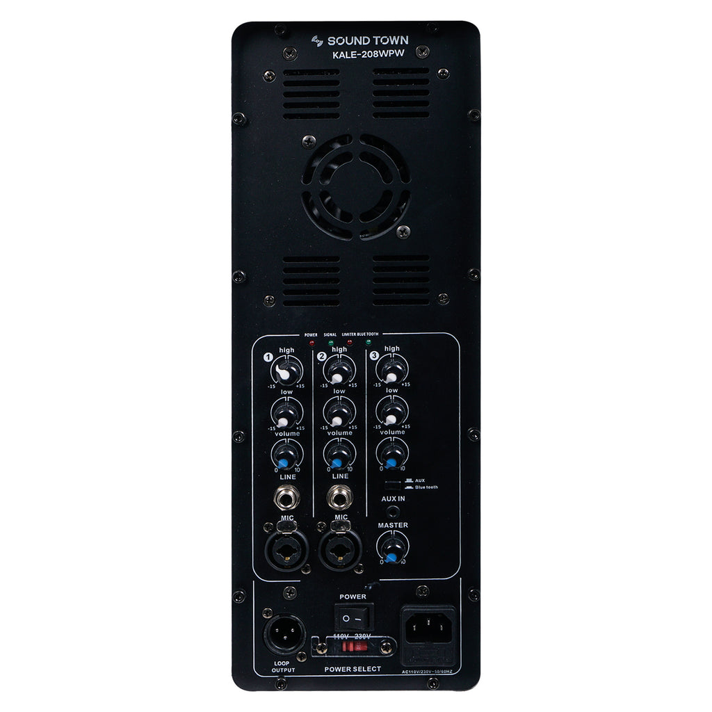 ound Town KALE-208WPW KALE Series Dual 8” 600W Powered DJ PA Speaker with Bluetooth, Titanium Compression Driver and 3-Channel Mixer, White - AMP Module