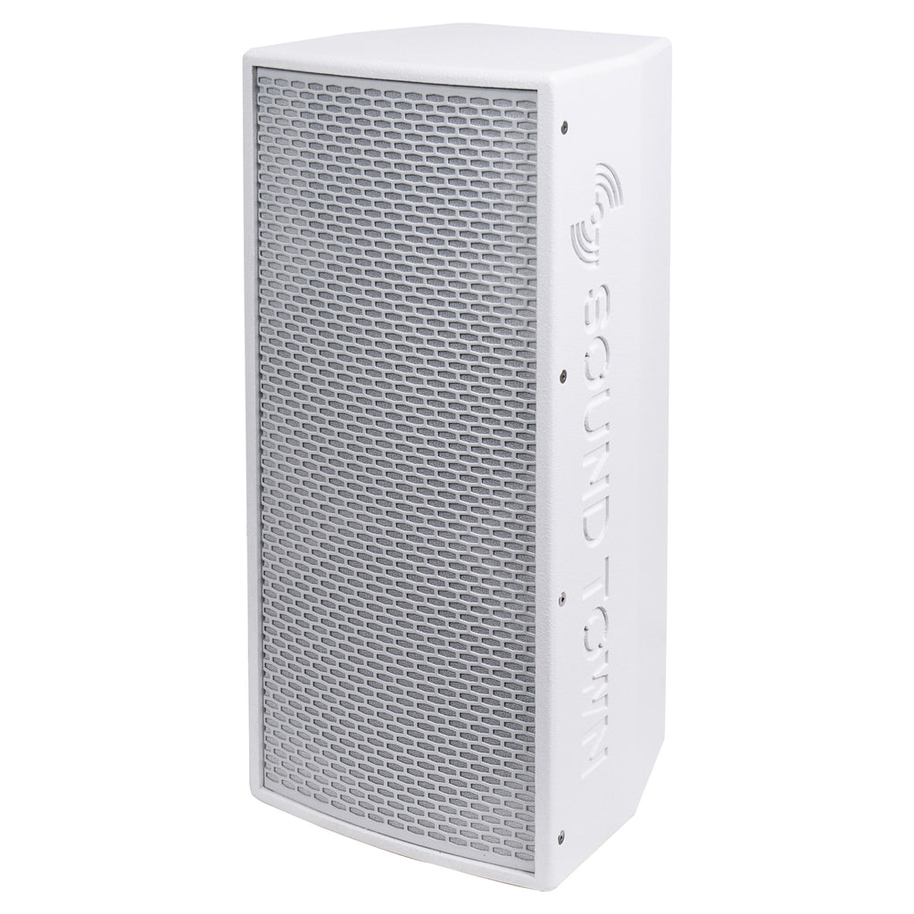 Sound Town KALE-208WPW KALE Series Dual 8” 600W Powered DJ PA Speaker with Bluetooth, Titanium Compression Driver and 3-Channel Mixer, White - Left Panel