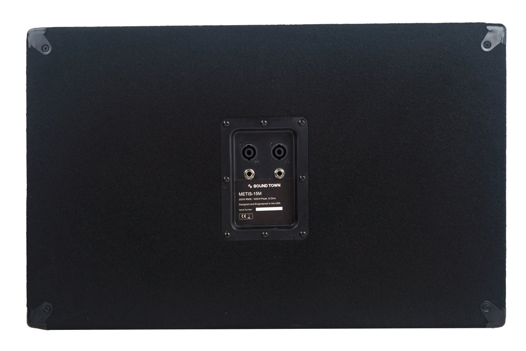 Sound Town METIS-15M-PAIR METIS Series 15” 600W Passive DJ PA Stage Floor Monitor Pro Audio Speaker w/ Compression Driver for Live Sound, Karaoke, Bar, Church - Back Panel