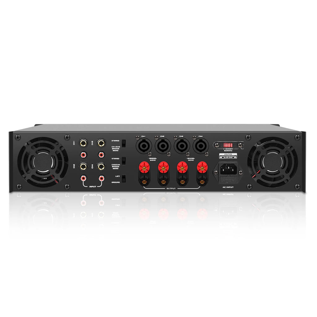 Sound Town NIX-6000X4-R 4-Channel 4 X 750W at 4-ohm, 6000W Peak Output Professional Power Amplifier, Refurbished - Back Panel with Inputs and Outputs
