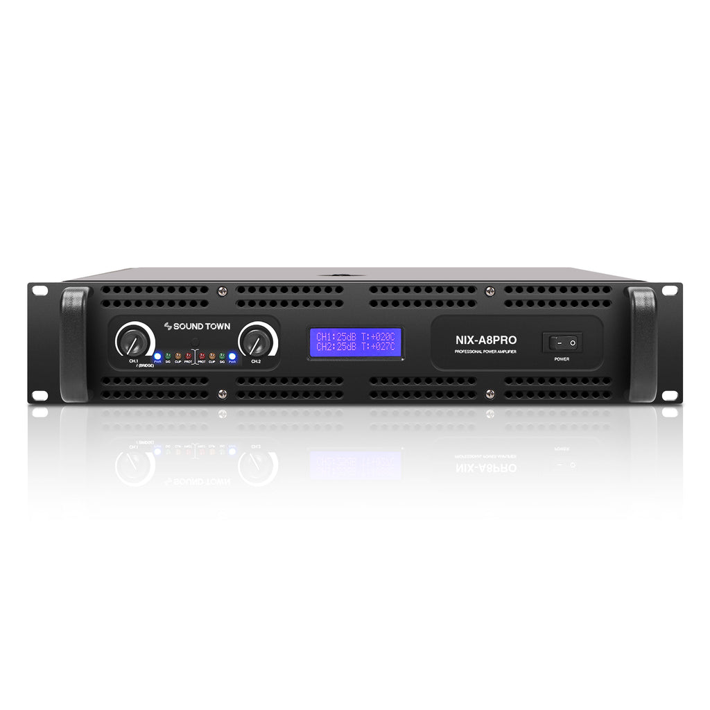 Sound Town NIX-A8PRO 2-Channel 1800W Rack Mountable Power Amplifier with LPF - LCD Display