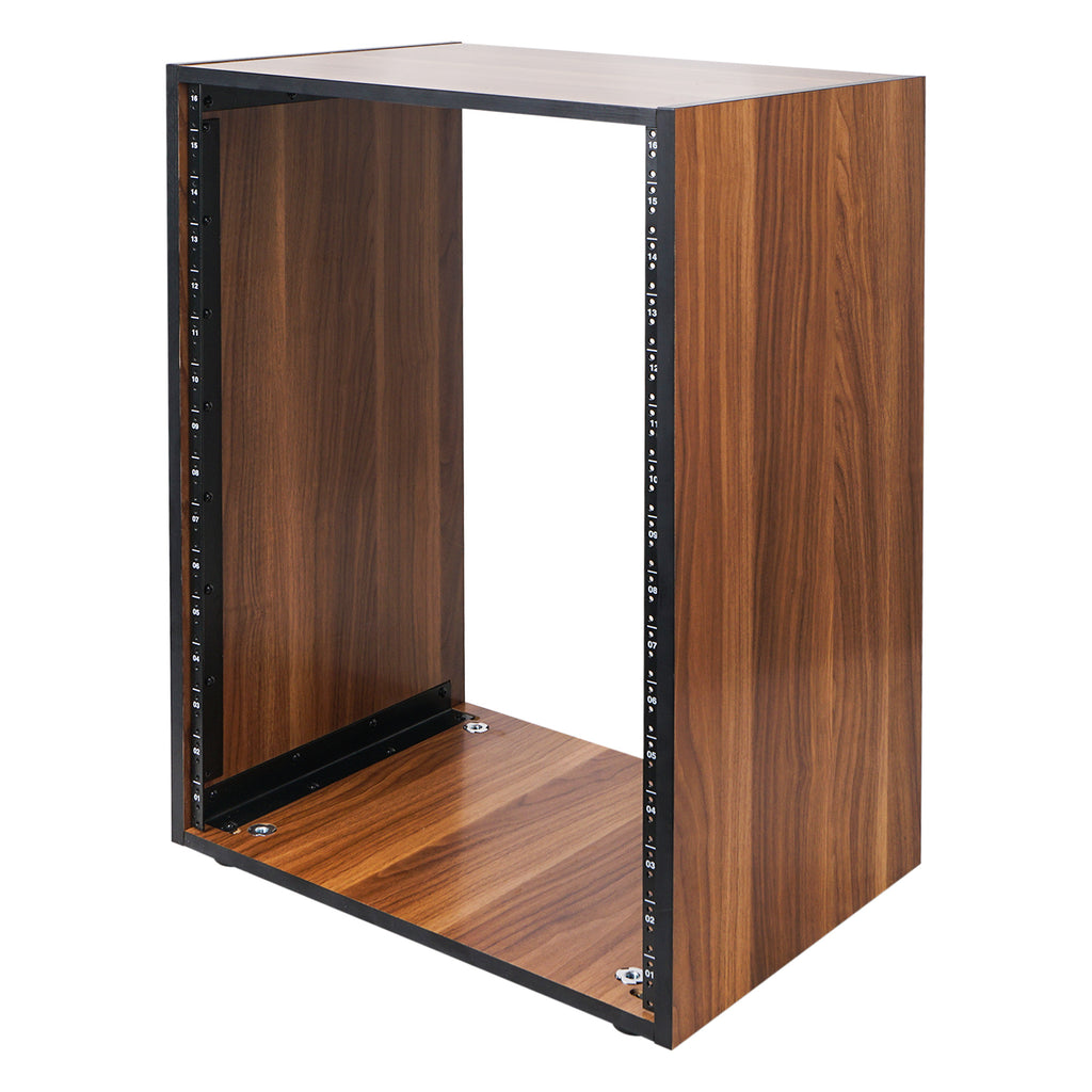 Sound Town SDRK-16WN 16U (16-Space) Studio Equipment Rack with Furniture Grade Walnut Laminate, Rubber Feet, Casters, for Recording Room, PA/DJ Pro Audio, DIY, Audio Gear Storage and Organization