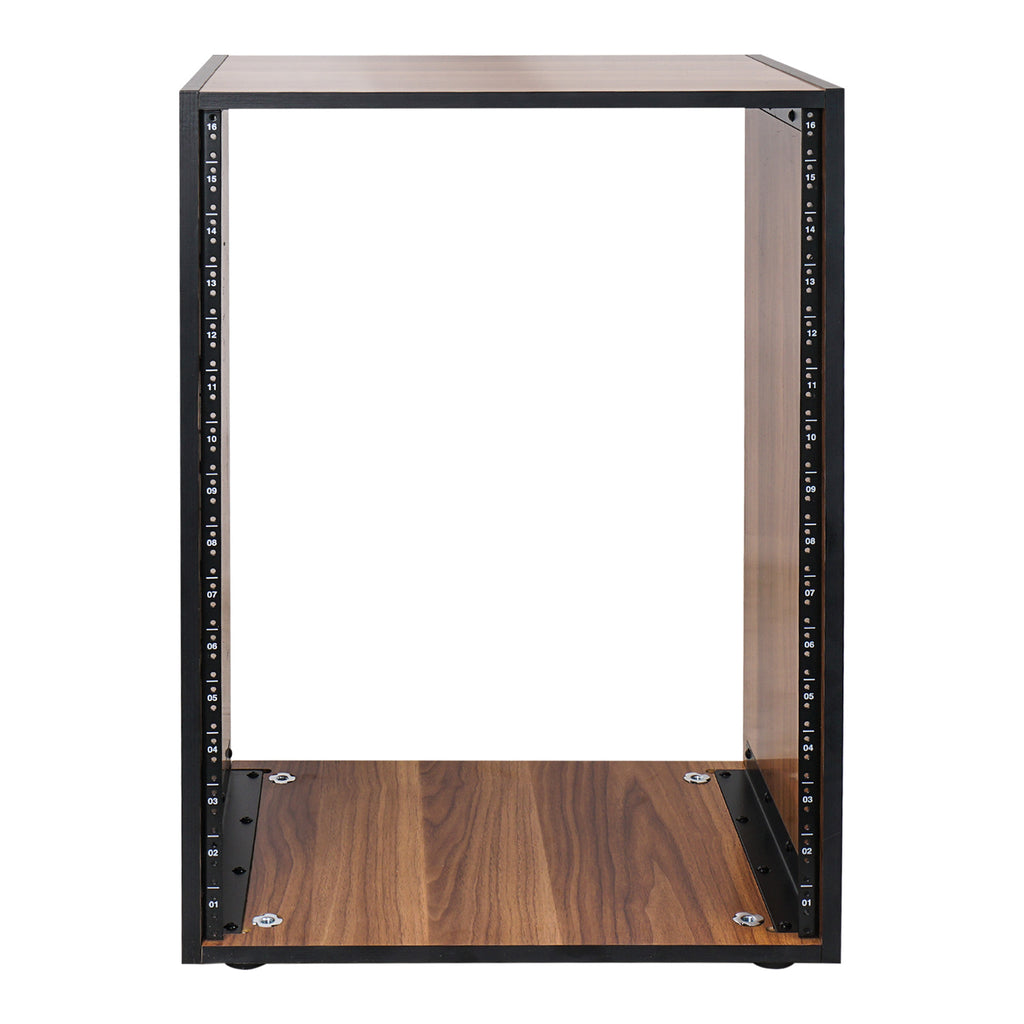 Sound Town SDRK-16WN 16U (16-Space) Studio Equipment Rack with Furniture Grade Walnut Laminate, Rubber Feet Bumpers, Wheels/Casters, Rack Rails, for Recording Room, PA/DJ Pro Audio, DIY