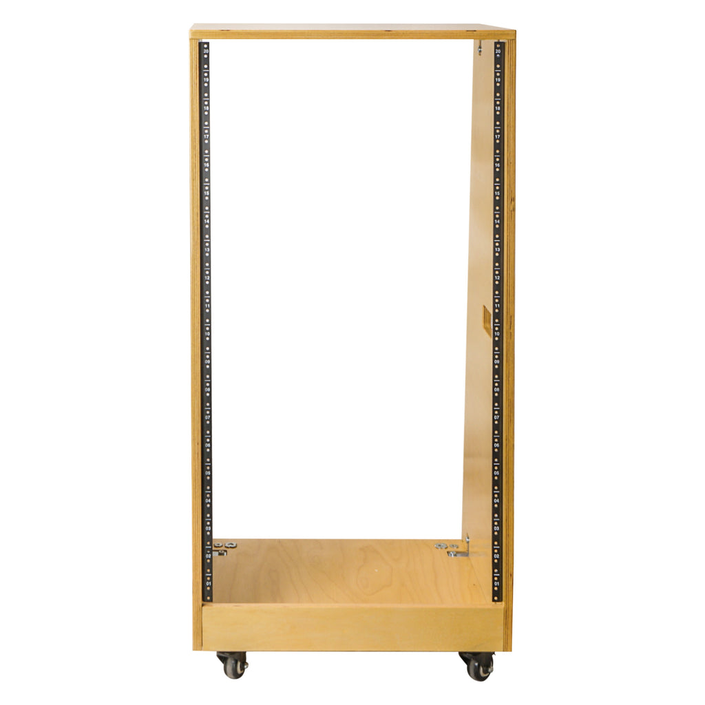 Sound Town SDRK-20T DIY Slanted 20U Studio Rack, Plywood, Golden Oak, with Rubber Feet - Four Rubberized Casters