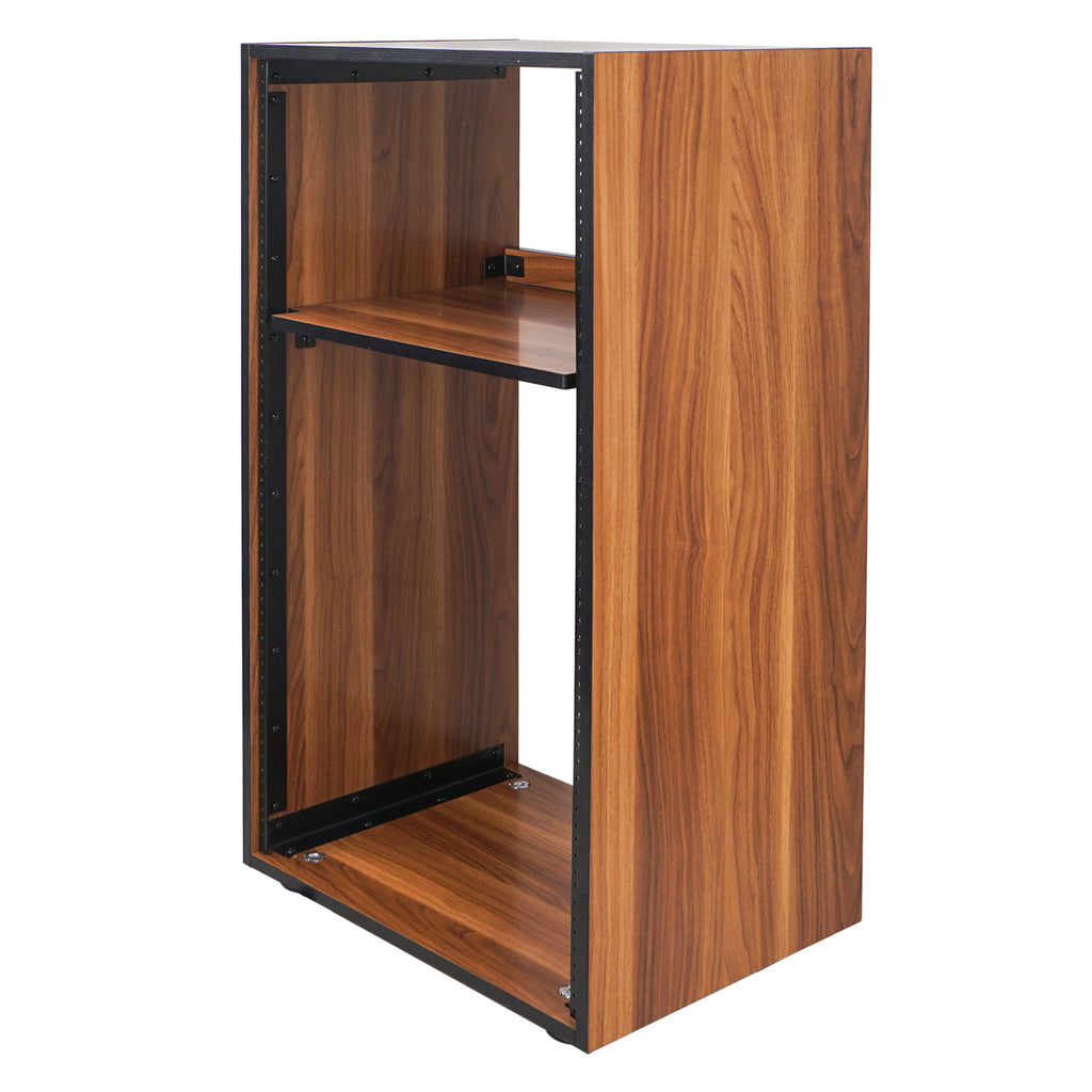 Sound Town SDRK-20UWN DIY 20U Space Studio Equipment Rack w/ Furniture Grade Walnut Laminate, Rubber Feet, Casters - for Recording Room, PA/DJ Pro Audio
