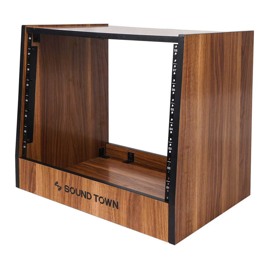 Sound Town SDRK-8WN 8U (8-Space) DIY Recording Studio Equipment Rack with Furniture Grade Walnut Laminate for Rackmountable Audio Equipment