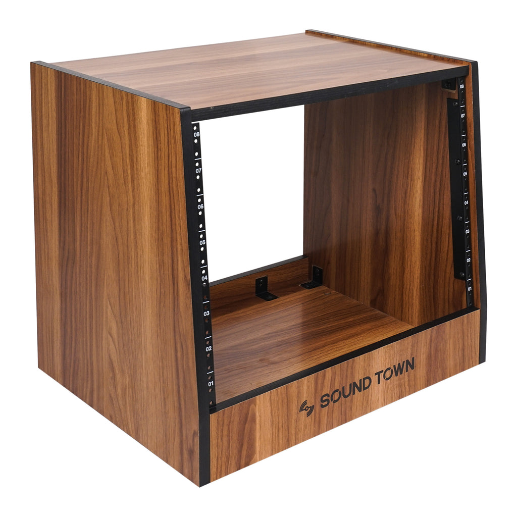 Sound Town SDRK-8WN 8U (8-Space) DIY Recording Studio Equipment Rack with Furniture Grade Walnut Laminate for Pro Audio