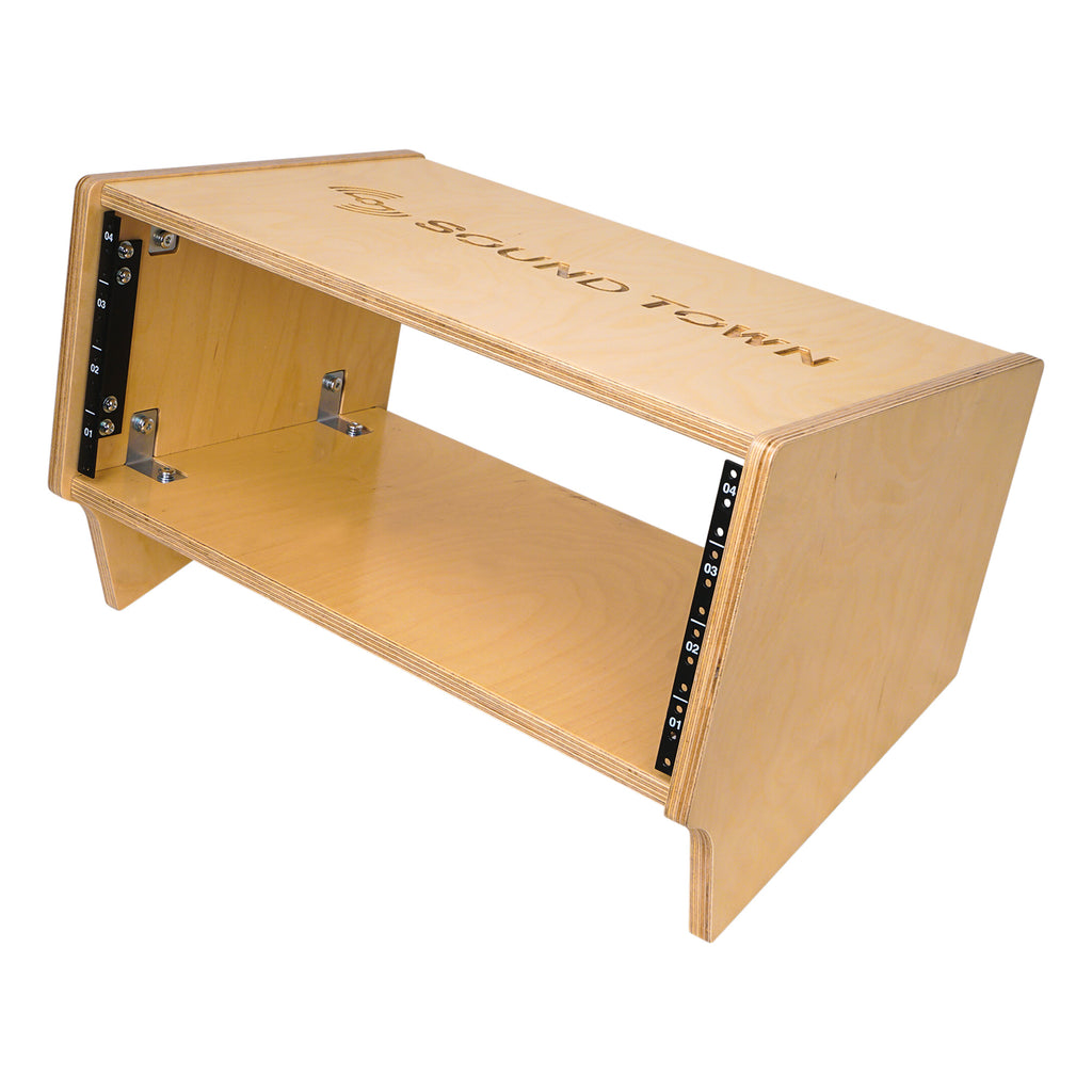 Sound Town SDRK-Y4SL DIY 4U Angled Desktop Turret Studio Rack with Baltic Birch Plywood, Golden Oak, Assembly Required - Audio Equipment Storage