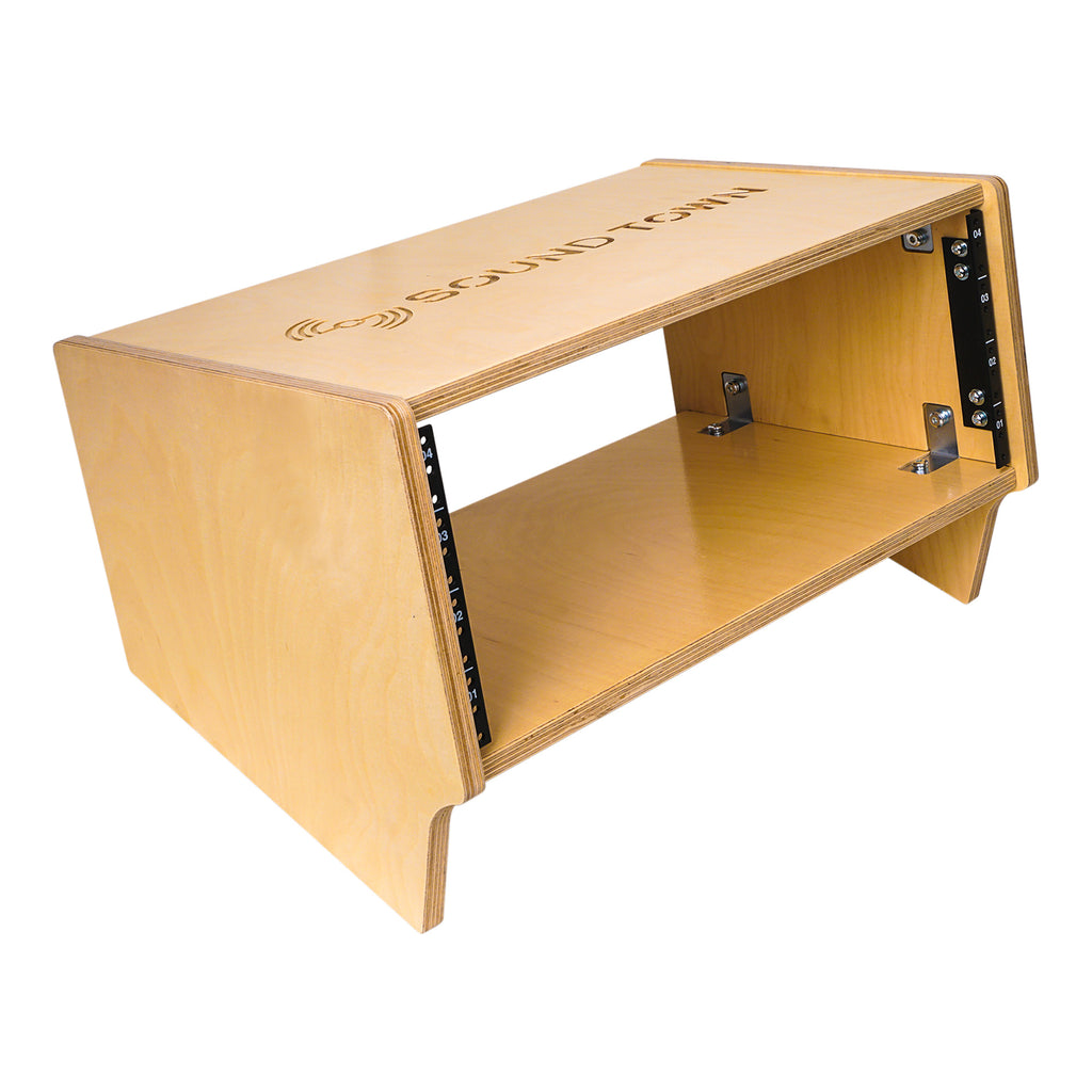 Sound Town SDRK-Y4SL DIY 4U Angled Desktop Turret Studio Rack with Baltic Birch Plywood, Golden Oak, Assembly Required - Recording Room Equipment