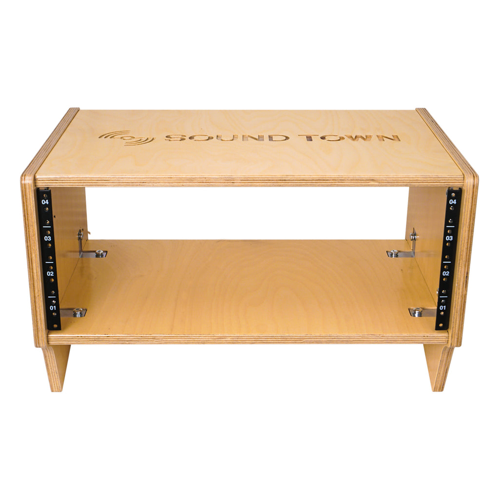 Sound Town SDRK-Y4SL DIY 4U Angled Desktop Turret Studio Rack with Baltic Birch Plywood, Golden Oak, Assembly Required - Server Devices