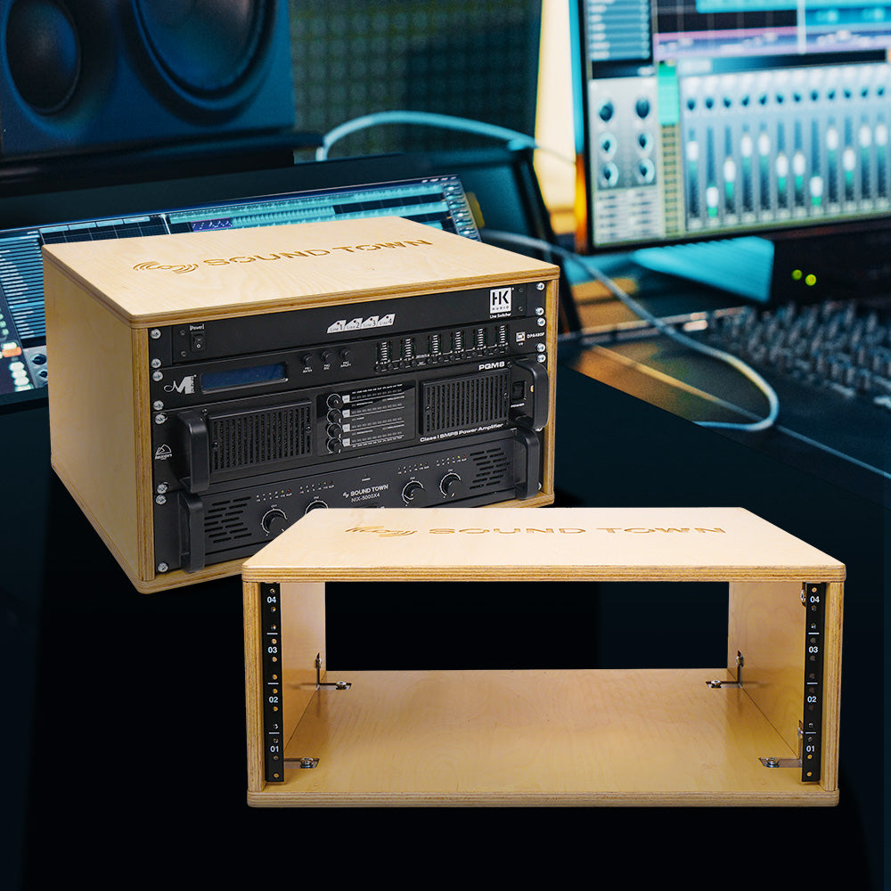 Sound Town SDRK-Y6 DIY 6U (6-Space) Studio & Recording Equipment Rack w/ Baltic Birch Plywood, Golden Oak - recording room