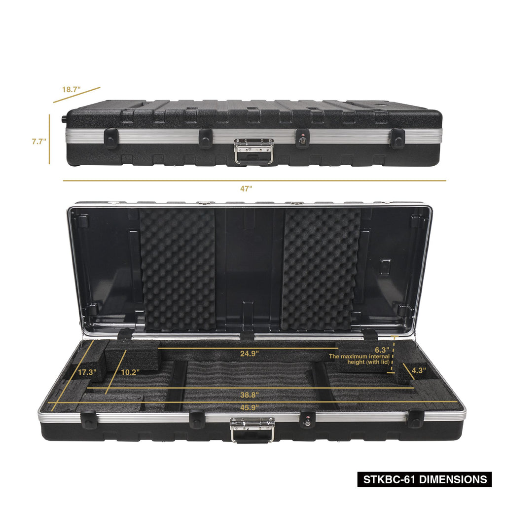 Sound Town STKBC-61 Lightweight 61-Note Digital Piano Keyboard Case, ATA Flight Case - Size, and Dimensions