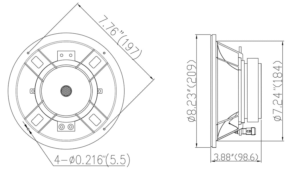 Sound Town STLF-08GA-R | REFURBISHED: 8-inch 150W Cast Aluminum Frame Woofer, Replacement Woofer for PA/DJ Speakers, Bass Guitar Cabinets - dimensions and size