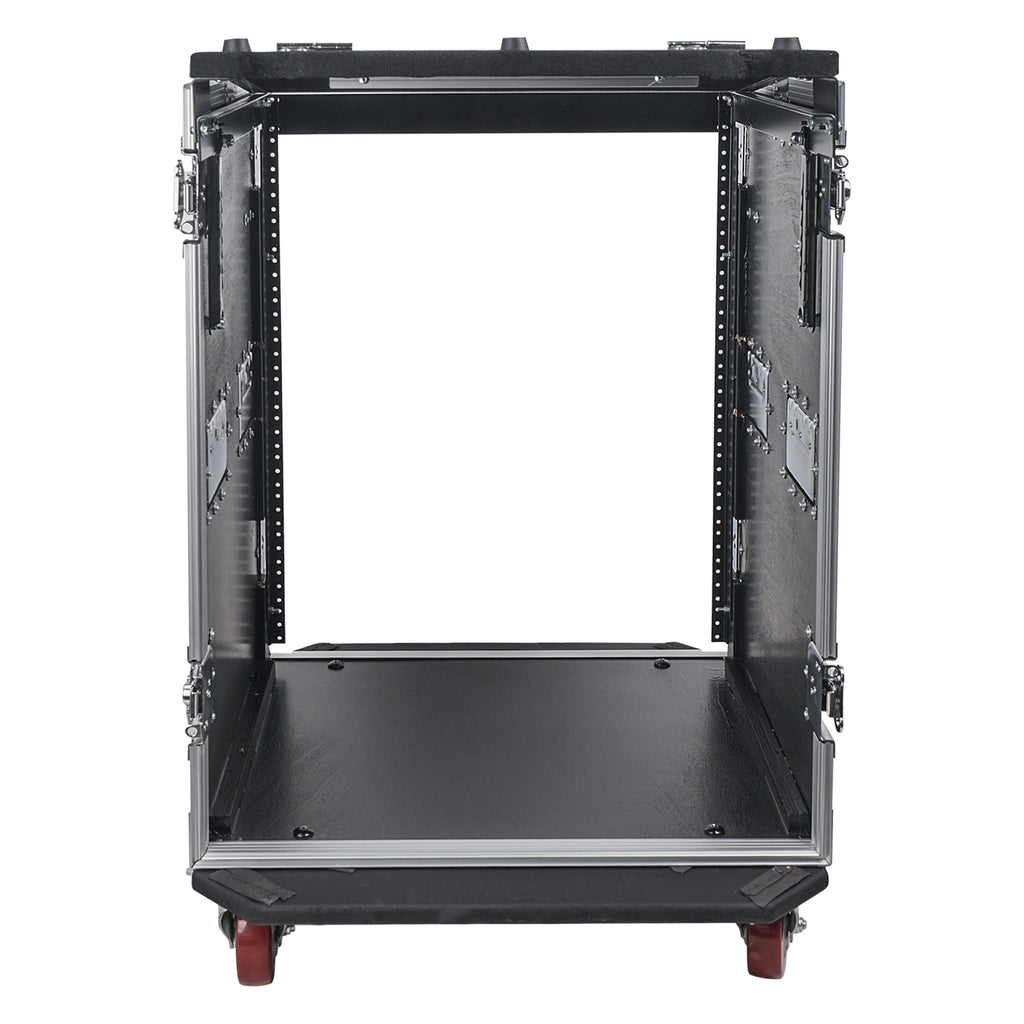Sound Town STMR-14TPS10 14U (14 Space) PA/DJ Road/Rack ATA Case with 11U Slant Mixer Top, Casters and Standing Lid Table - Removable-Front-Back-Covers