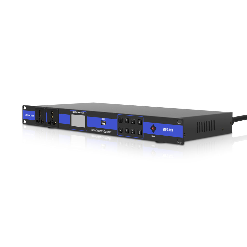 Sound Town STRC-12PSA28-Rack-Mountable AC Power Sequencer w/ 10 Outlets, Aluminum Panel, Surge Protection, for Stage, Studio, Home Theater with Distribution System