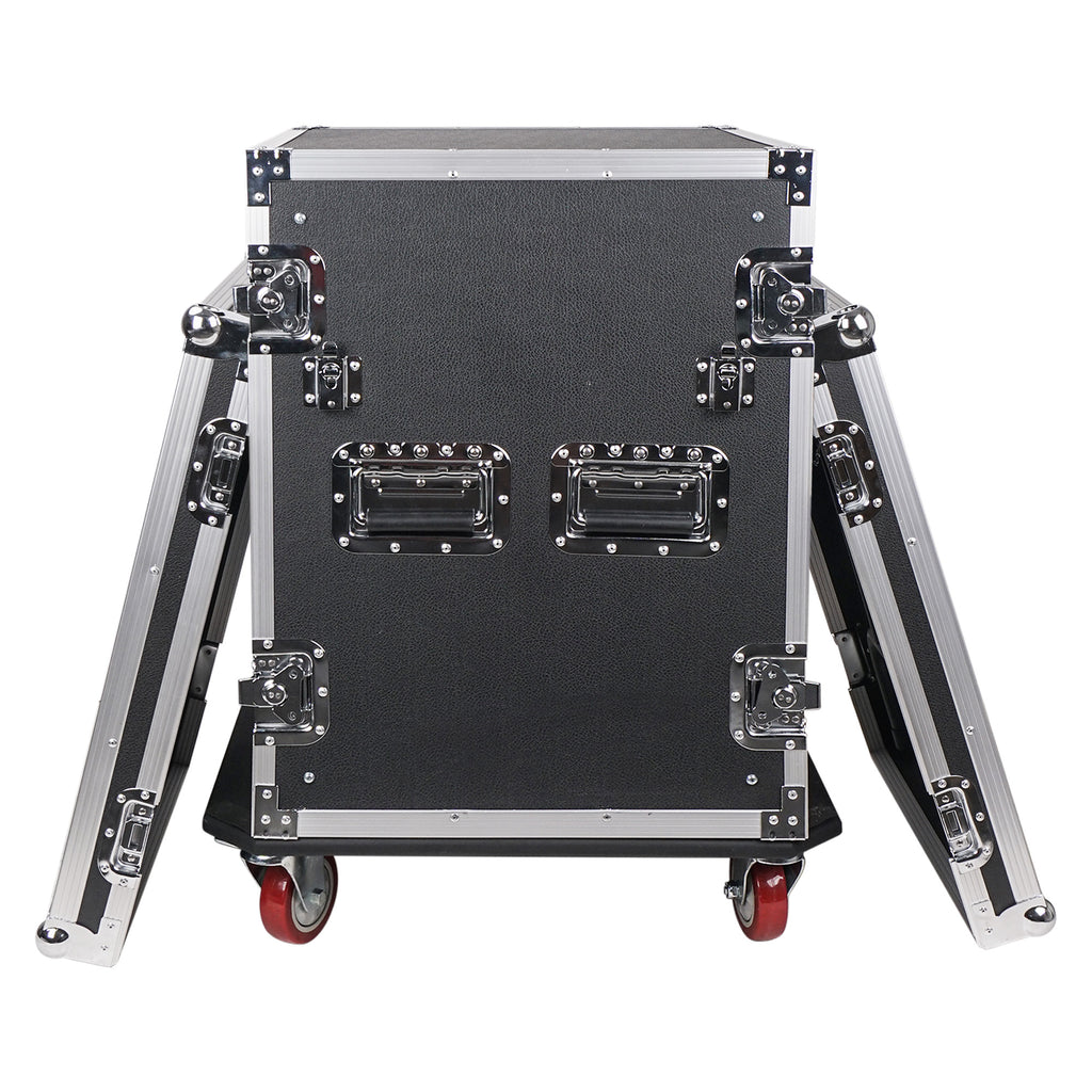 Sound Town STRC-14TPSA28 14U Space PA/DJ Rack/Road/Flight Case w/ 17" Depth, DJ Work Table, Casters, Plywood, Metal Ball Corners - removable-covers