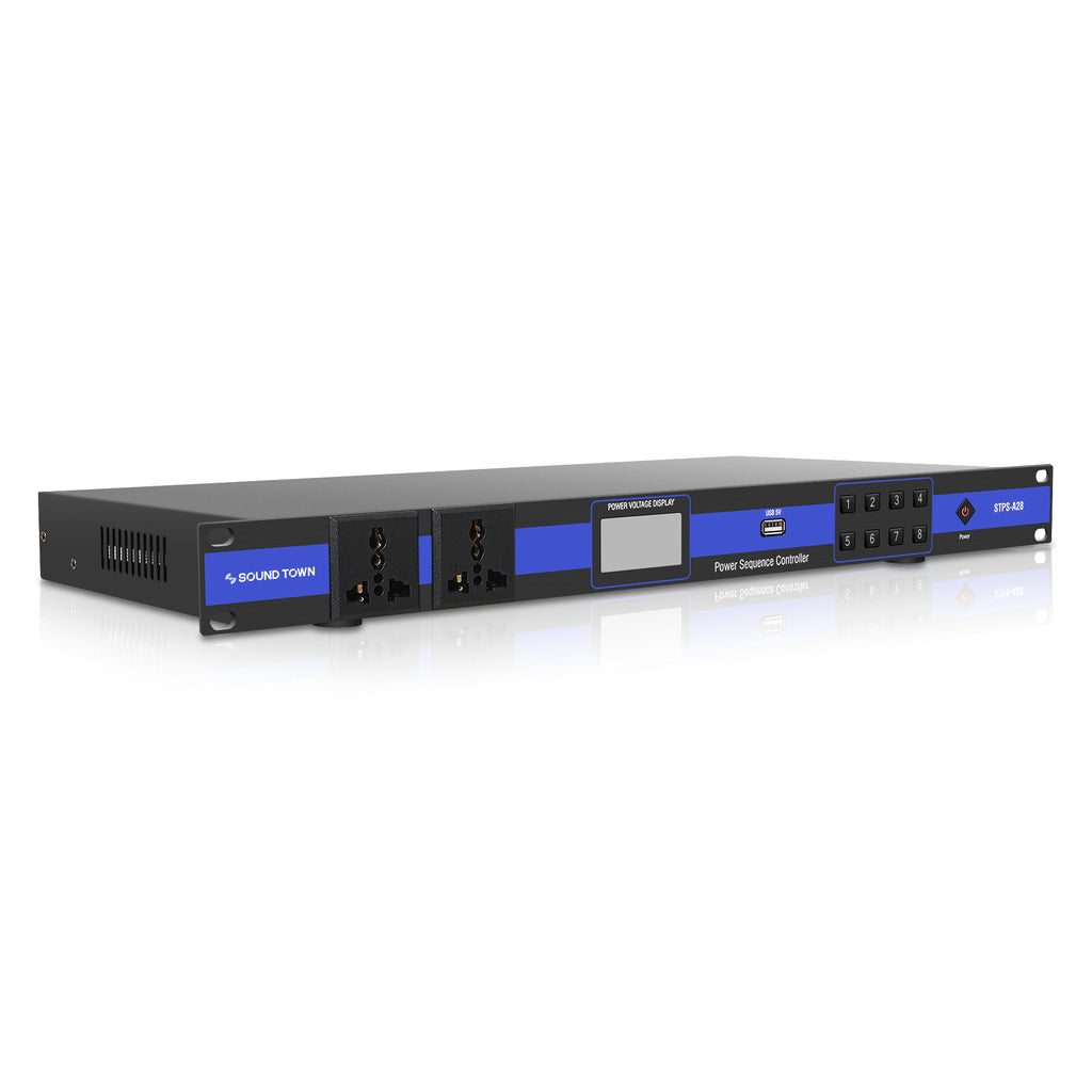 Sound Town STRC-14TPSA28-Rack-Mountable AC Power Sequencer w/ 10 Outlets, Aluminum Panel, Surge Protection, for Stage, Studio, Home Theater with 10 Outlets
