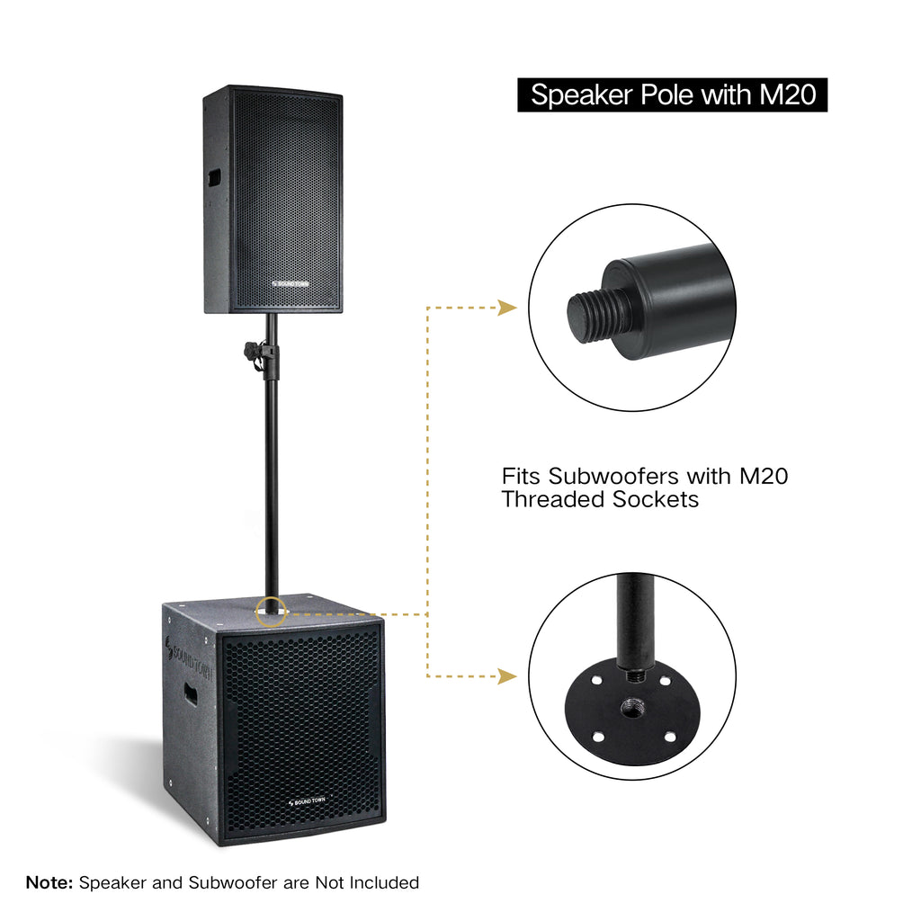 Sound Town STSDA-M54B-R 2-pack subwoofer mounting poles with M20 threaded mounting inserts, Refurbished - fits subwoofers with M20 threaded sockets.