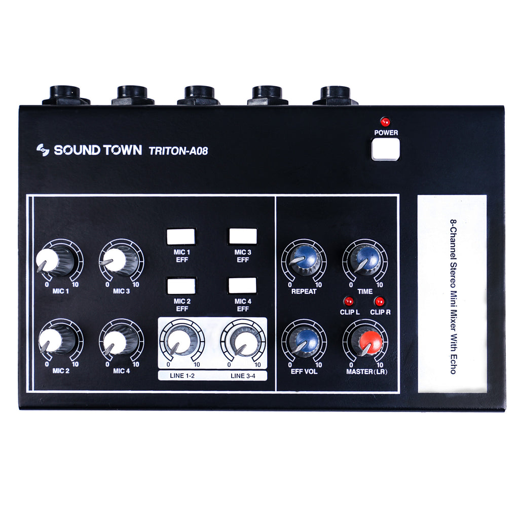 Sound Town TRITON-A08-R 8-Channel Mono Stereo Karaoke Mini Mixer with 1/4” Inputs and Outputs, Echo/Delay Effect and Depth Controls, Refurbished - Compact Design with