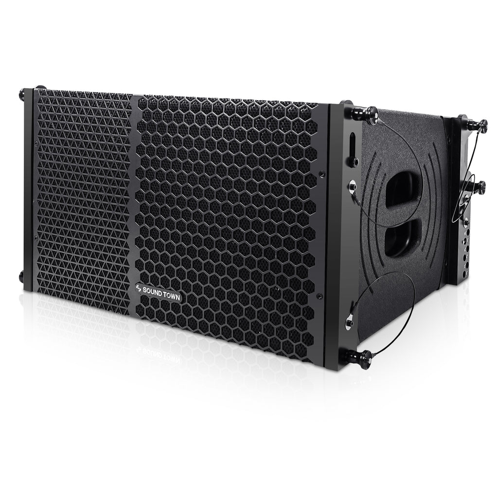 Sound Town ZETHUS-110PWX4 10" Powered Two-Way Line Array Loudspeaker System with Titanium Compression Driver, Black - Left Panel