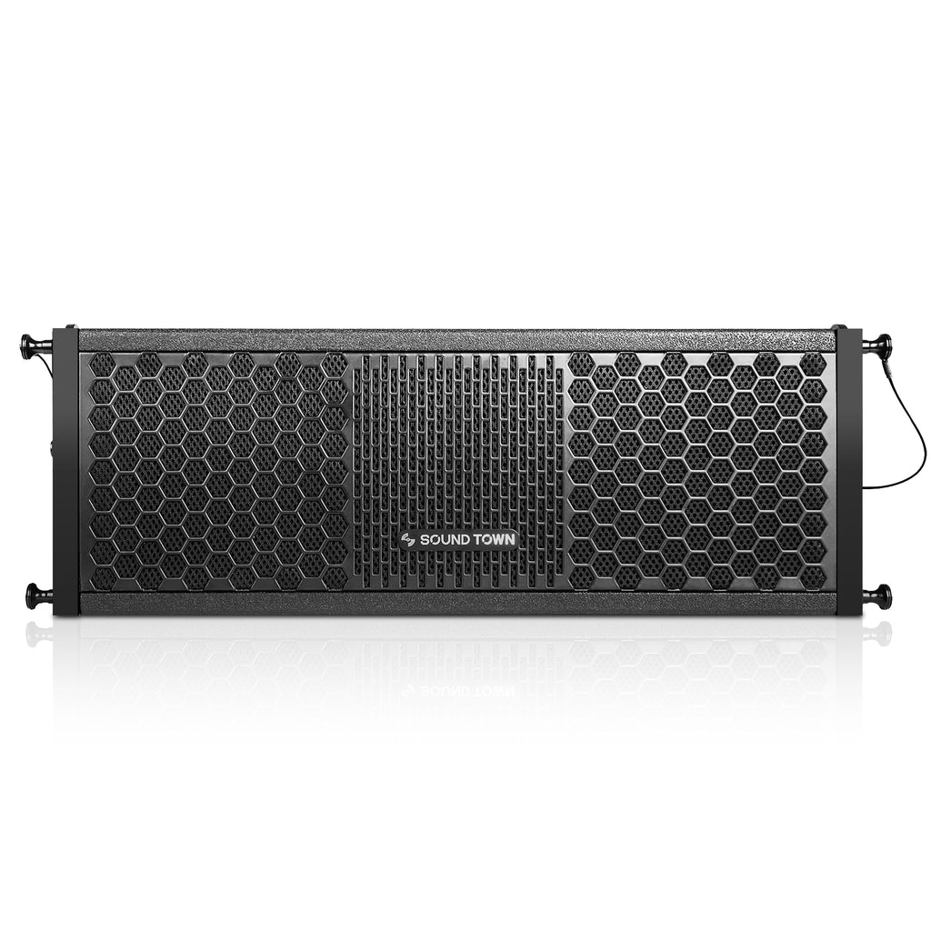 Sound Town ZETHUS-115SPW205V2X4 ZETHUS Series 2 X 5” Passive Line Array Loudspeaker System w/ Dual Titanium Compression Drivers, Black - Front Panel
