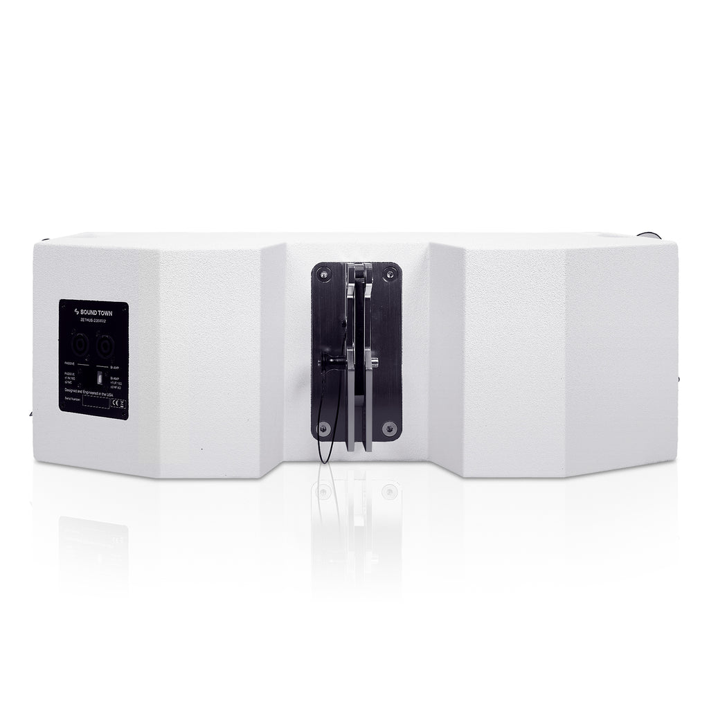 Sound Town ZETHUS-115SW208W ZETHUS Series 2 X 8” Line Array Loudspeaker System with Titanium Compression Driver, White - Back Panel