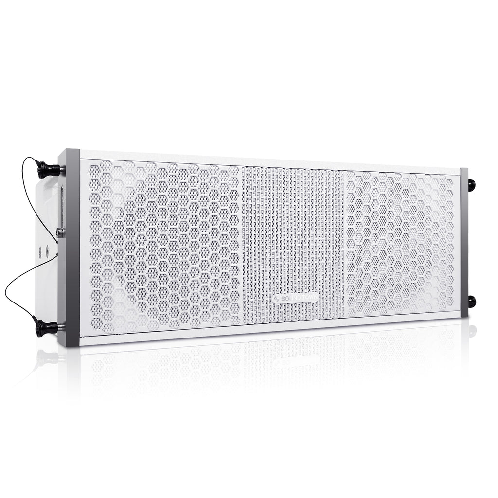 Sound Town ZETHUS-115SW208W ZETHUS Series 2 X 8” Line Array Loudspeaker System with Titanium Compression Driver, White - Right Panel