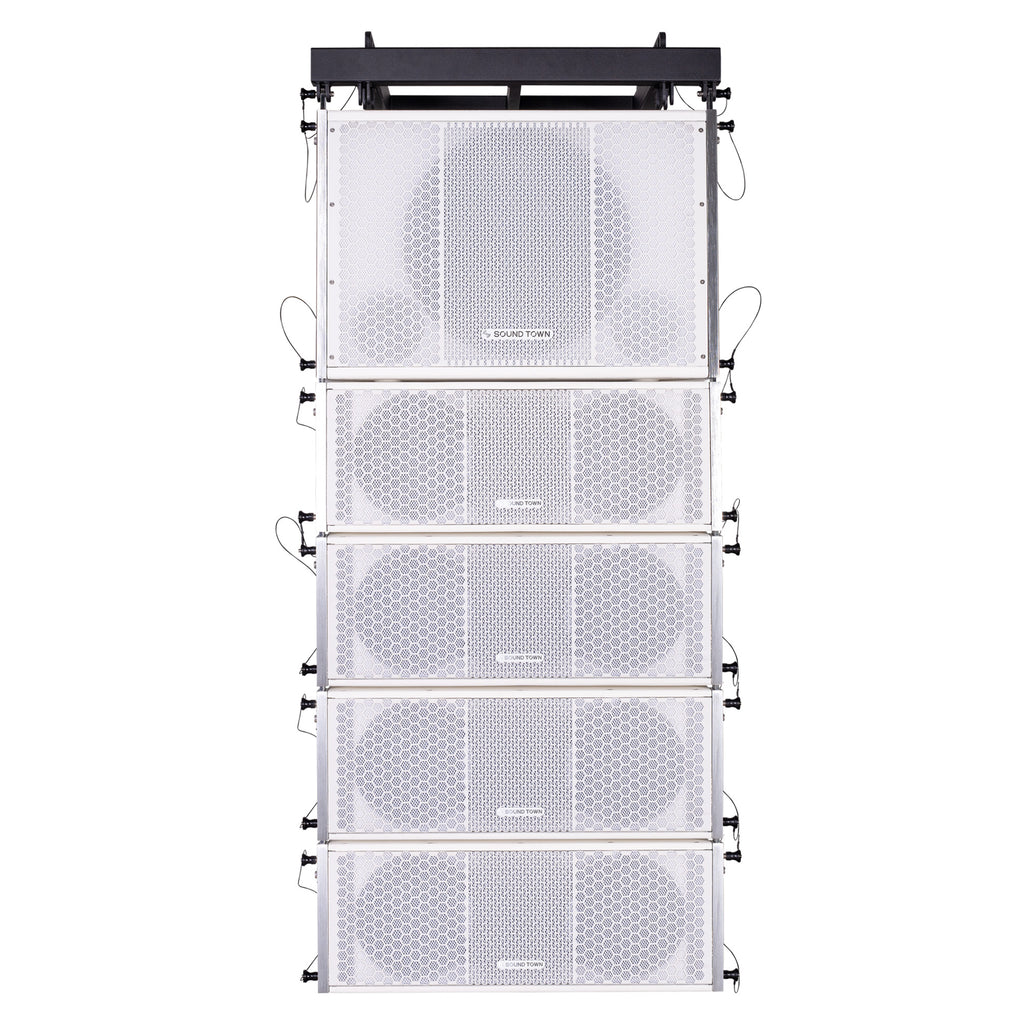 Sound Town ZETHUS-115SW208W ZETHUS Series Line Array Speaker System with One 15-inch Line Array Subwoofer, Four Compact 2 X 8-inch Line Array Speakers, White
