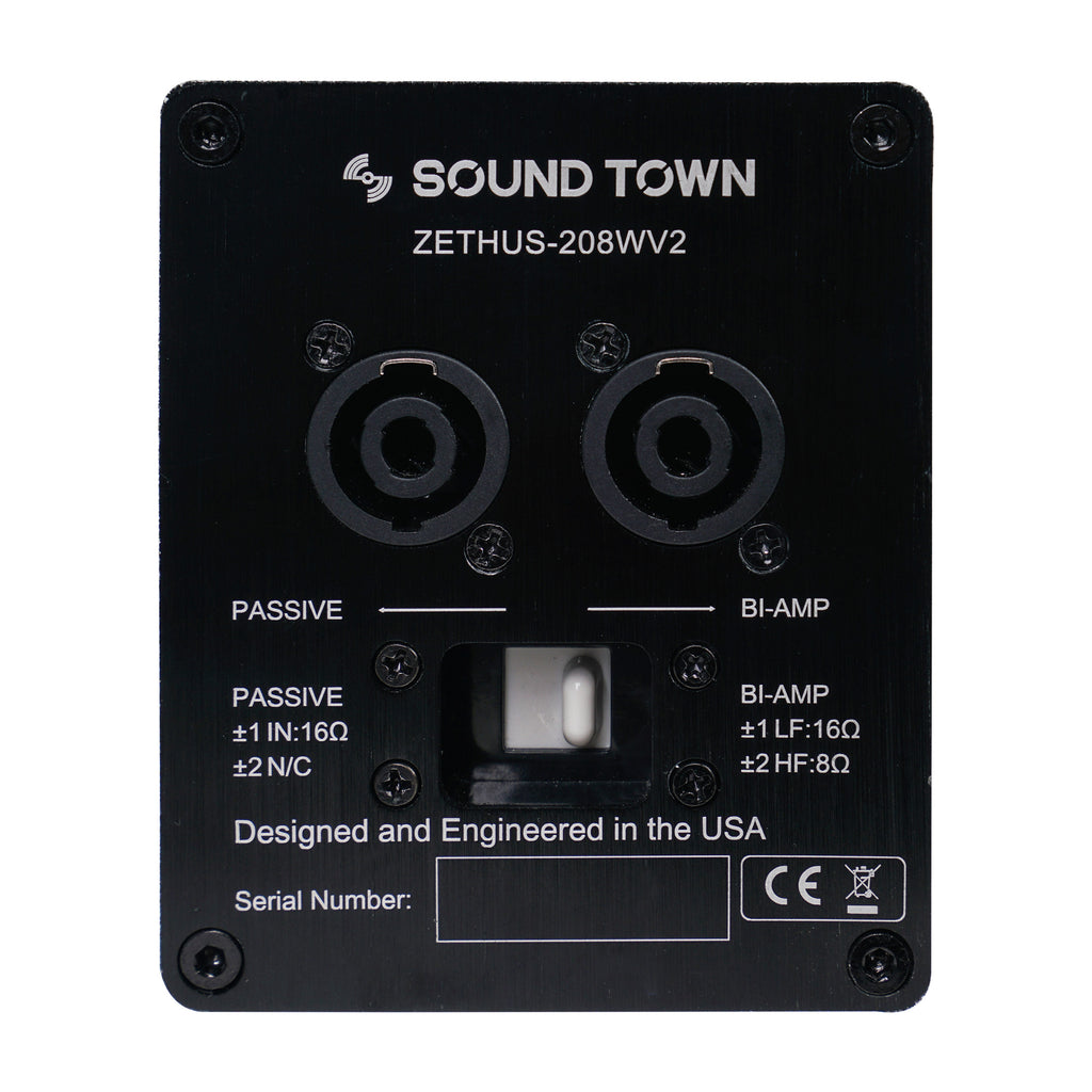 Sound Town ZETHUS-115SWPW208WV2X2 ZETHUS Series Line Array Speaker System with One 15-inch Powered Line Array Subwoofer, Two Compact 2 X 8-inch Line Array Speakers, White - loudspeaker jack plate