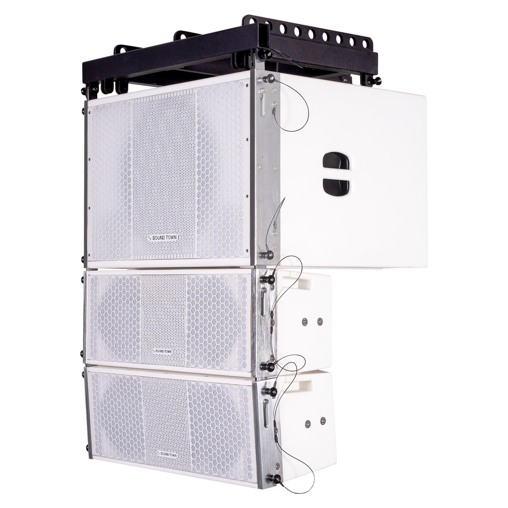 Sound Town ZETHUS-115SWPW208WV2X2 ZETHUS Series Line Array Speaker System with One 15-inch Powered Line Array Subwoofer, Two Compact 2 X 8-inch Line Array Speakers, White - set left panel