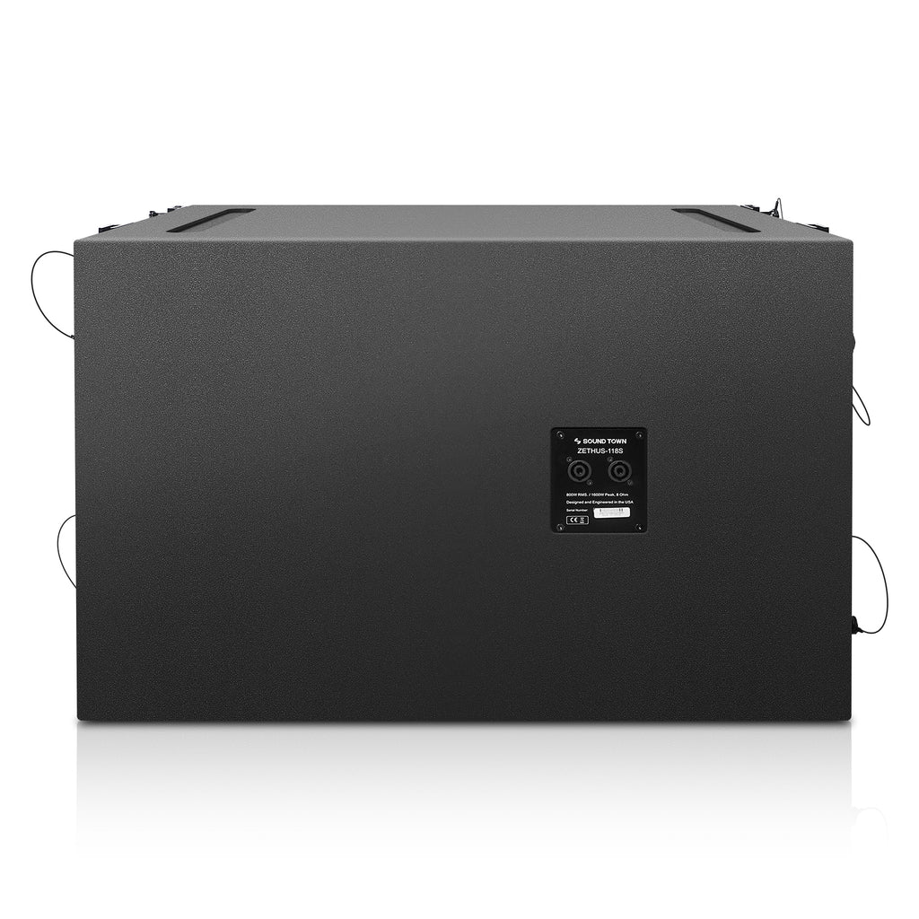 Sound Town ZETHUS-118S210X4 ZETHUS Series 18" 1600W Passive Line Array Subwoofer, Black for Bars, Clubs, Restaurants, Churches, Schools - Back Panel