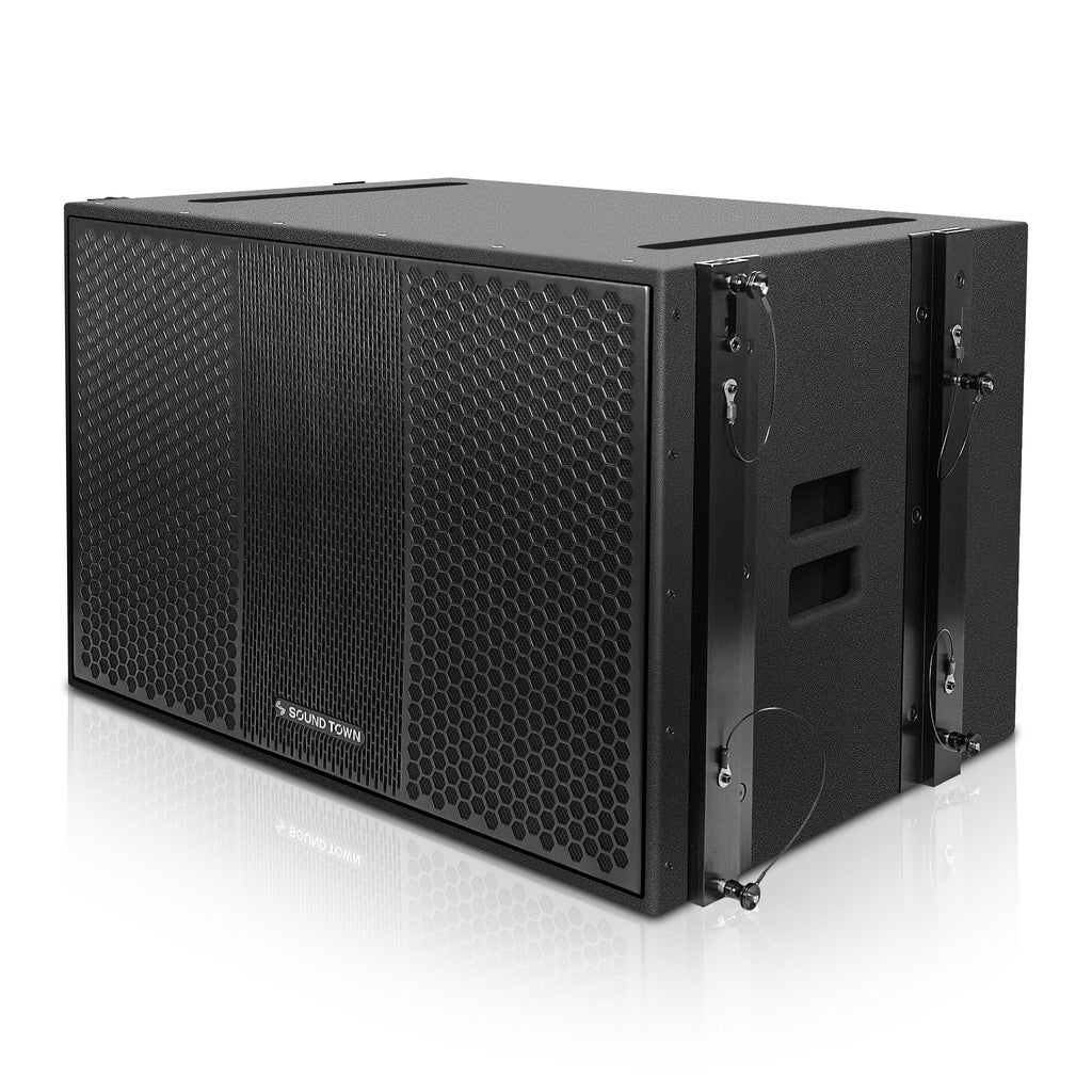 Sound Town ZETHUS-118S210X4 ZETHUS Series 18" 1600W Passive Line Array Subwoofer, Black for Bars, Clubs, Restaurants, Churches, Schools - Left Panel