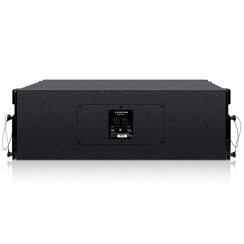 Sound Town ZETHUS-118S210X4 ZETHUS Series 2 x 10 inch Line Array Loudspeaker System with Dual Titanium Compression Drivers, Full Range/Bi-amp Switchable, Black - Back Panel