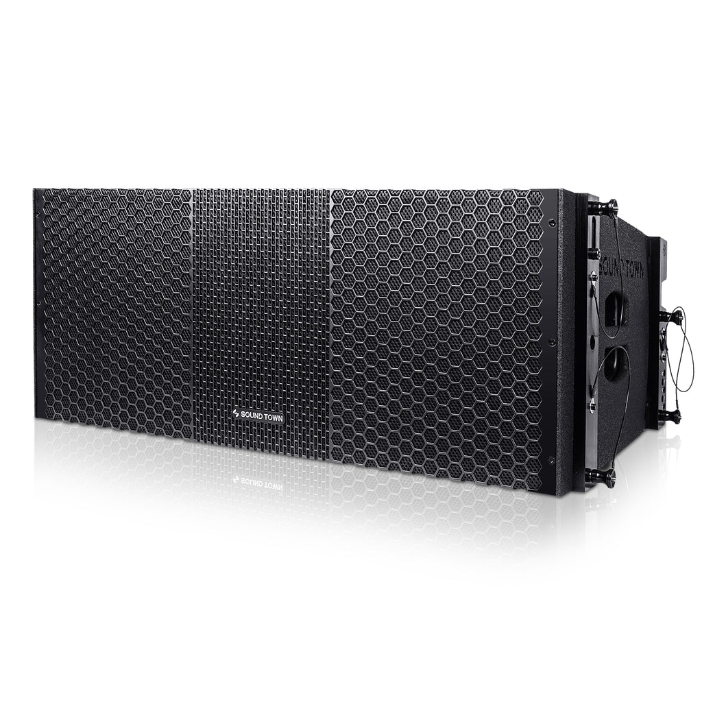 Sound Town ZETHUS-118S210X4 ZETHUS Series 2 x 10 inch Line Array Loudspeaker System with Dual Titanium Compression Drivers, Full Range/Bi-amp Switchable, Black - Left Panel