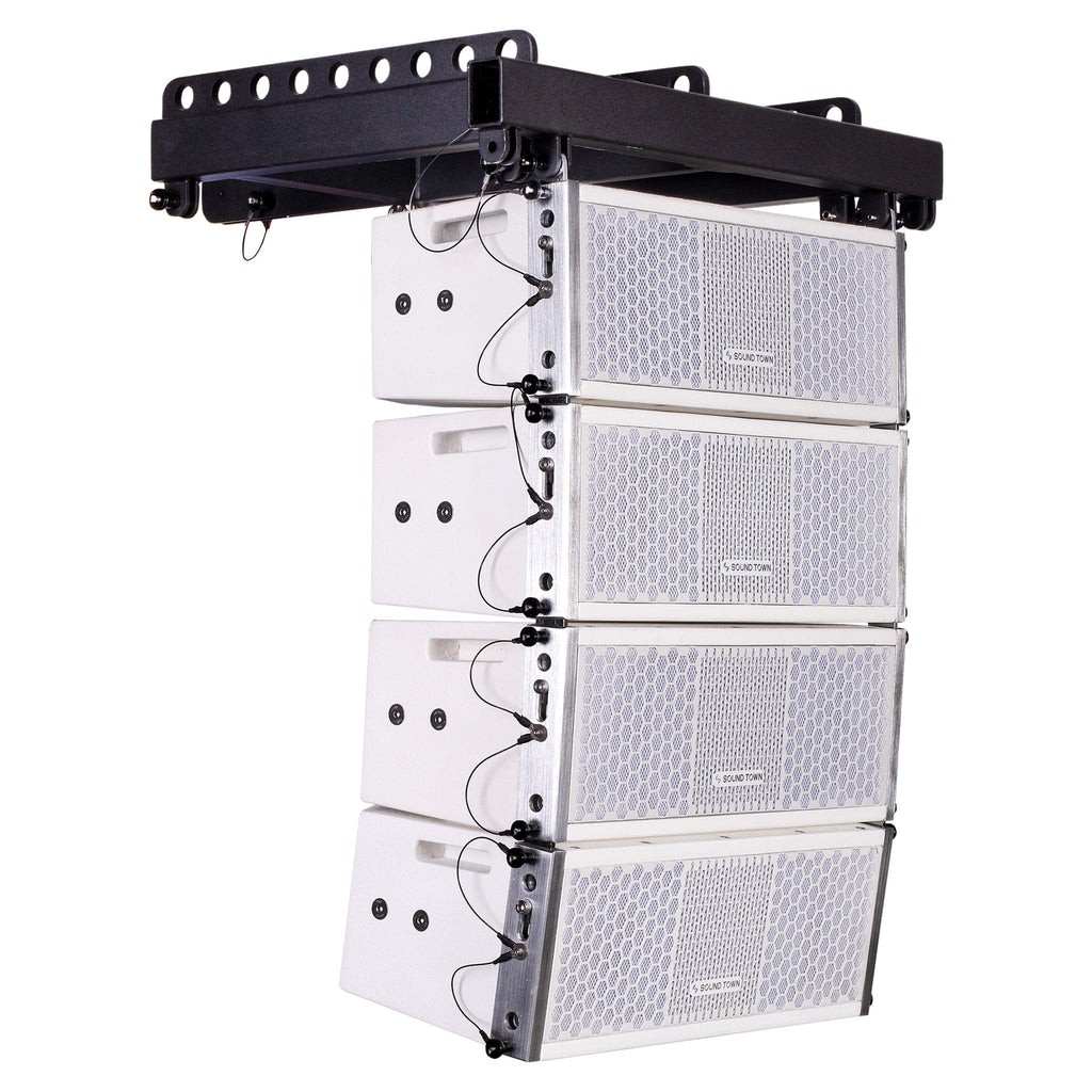 Sound Town ZETHUS-205WV2X4 ZETHUS Series Line Array Speaker System w/ Four White Compact 2 X 5-inch Line Array Speakers, White - sets side view