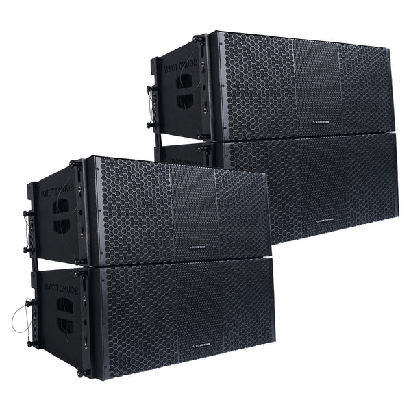 Sound Town ZETHUS-210B-2PAIRS ZETHUS Four Dual 10" Line Array Speaker System w/ Dual Titanium Compression Drivers, Full-Range/Bi-Amp Switchable, Black