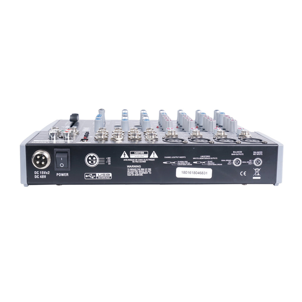 Sound Town TRITON-A12BD-R TRITON Series Professional 12-Channel Passive Audio Mixer with Bluetooth, USB Flash Drive Input and DSP, Refurbished - Rear with DC15Vx2, DC48V