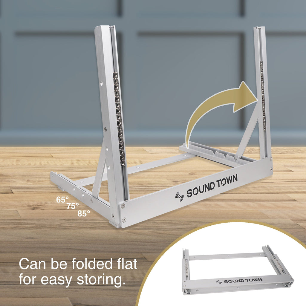 Sound Town 2PF-8A-R | REFURBISHED: 8U Aluminum 2-Post Desktop Open-Frame Rack, for PA, Audio/Video, Network Switches, Routers, Patch Panels, Angle Adjustable - foldable for easy storage
