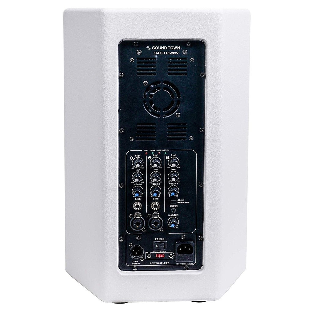 Sound Town KALE-110WPW-R | REFURBISHED: KALE Series 10” 500W Powered DJ PA Speaker w/ Bluetooth, Titanium Compression Driver, 3-Channel Mixer, White-Back Panel