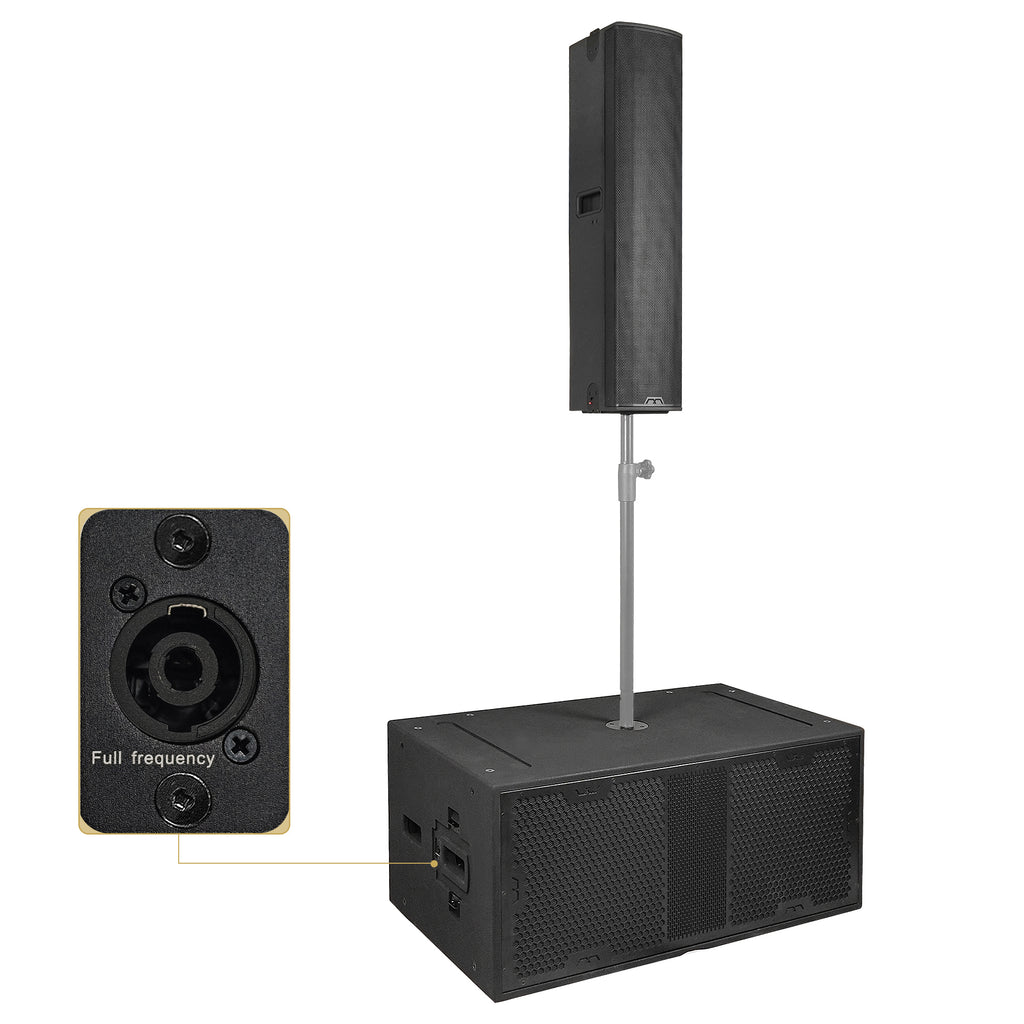 AURA-215S1.164 | AURA Series Powered PA System with 2400W Dual 15" 1.1 Subwoofer, Column Array Loudspeaker with LAVOCE Drivers, Black - SpeakON Output