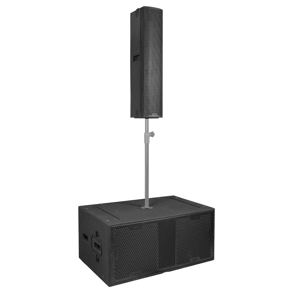 MODE Audio AURA-215S64A | Powered PA System w/ 2400W Dual 15" Subwoofer, Column Array Loudspeaker w/ LAVOCE Drivers, Black - Pole-Mounted Configuration