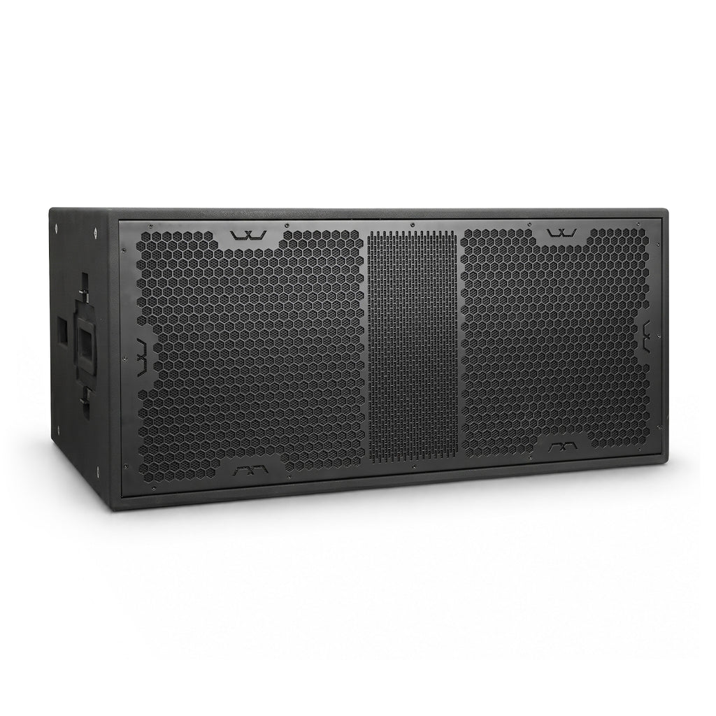 MODE Audio AURA-215SA | AURA Series Dual 15" 2400W Powered PA Subwoofer with Class-D Amplifier and DSP Presets, Birch Plywood, Black - Right View, Horizontal