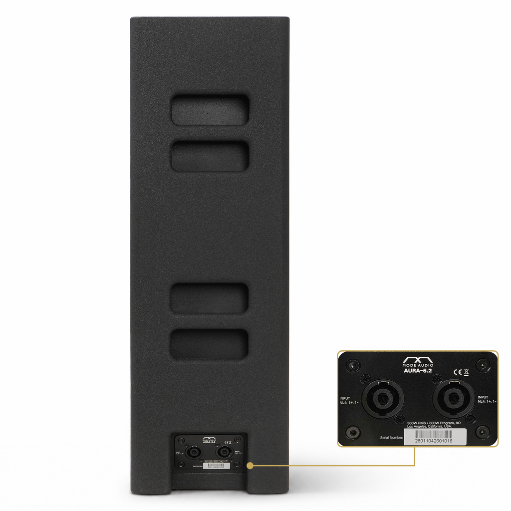 MODE Audio AURA-6.2 | AURA Series 2-Way 600W Passive Column Array Loudspeaker w/ LAVOCE 2 x 6.5" Woofers, Wall-Mount Bracket, Plywood, Black - Back Panel, Connection