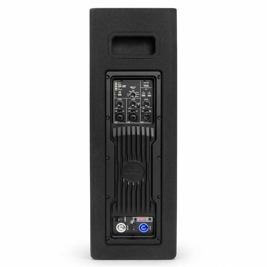 MODE Audio AURA-6.2A | AURA Series 2-Way 600W Powered Column Array Loudspeaker w/ LAVOCE 2 x 6.5" Woofers, Class-D, DSP, TWS, Wall-Mount Bracket, Plywood, Black - Back Panel