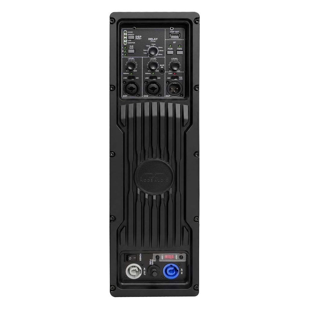 MODE Audio AURA-6.2A | AURA Series 2-Way 600W Powered Column Array Loudspeaker w/ LAVOCE 2 x 6.5" Woofers, Class-D, DSP, TWS, Wall-Mount Bracket, Plywood, Black - Plate Amp