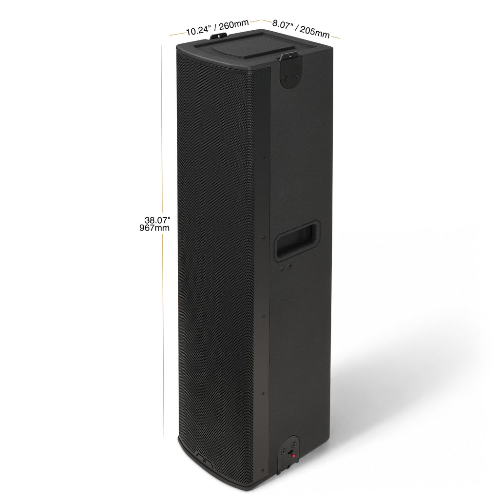MODE Audio AURA-6.4 | AURA Series 2-Way 1000W Passive Column Array Loudspeaker w/ LAVOCE 4 x 6.5" Woofers, Wall-Mount Bracket, Plywood, Black - Size and Dimensions